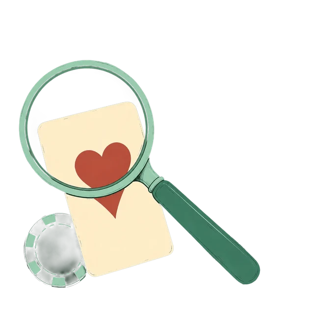 Lupa sobre carta e ficha de casino