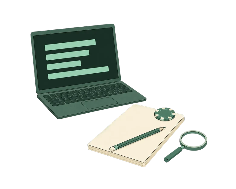 Secretária da redação com portátil e bloco de notas